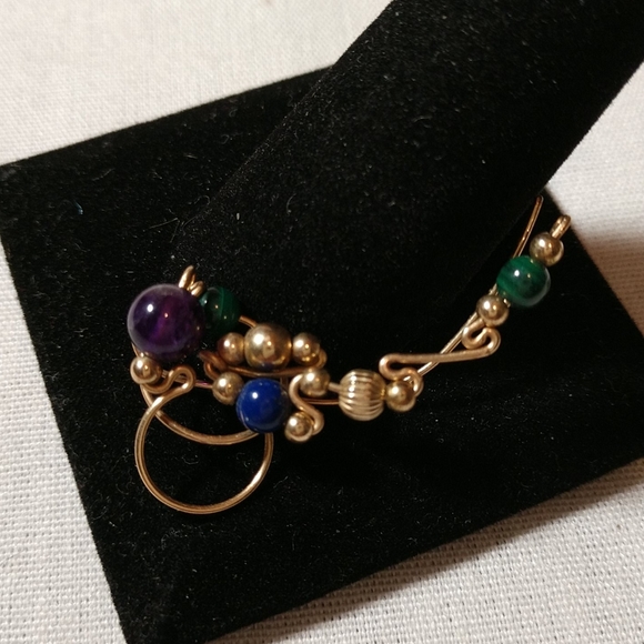 Vintage Ear Cuff Gold Tone  Earring with Beads - Picture 6 of 8